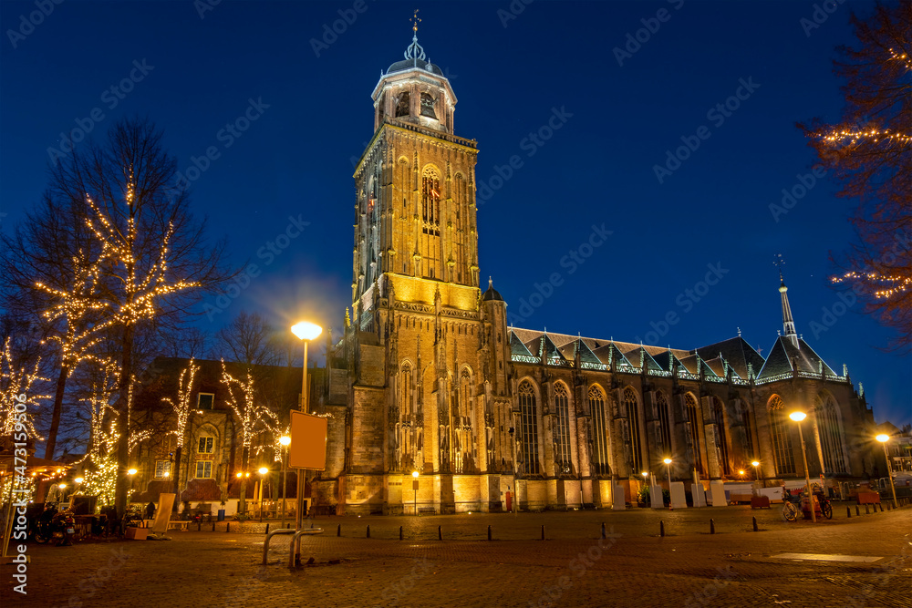 The Lebinius church in Deventer the Netherlands at sunset