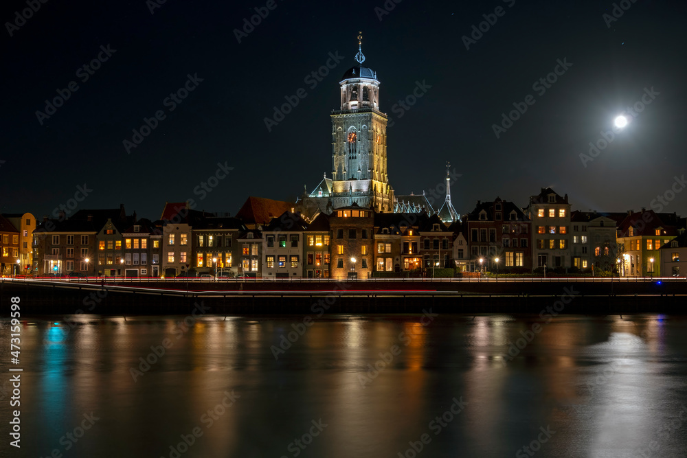 City scenic from Deventer at night in the Netherlands