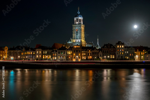 City scenic from Deventer at night in the Netherlands