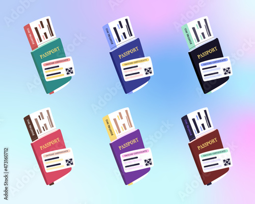 Collection of passport travel documents and boarding ticket
