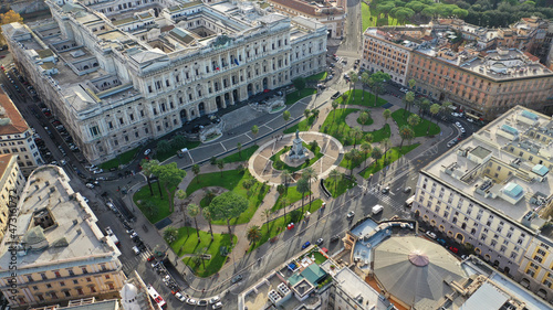 Aerial drone photo of famous Piazza Cavour next to supreme court of Rome and Tiber river, Italy photo