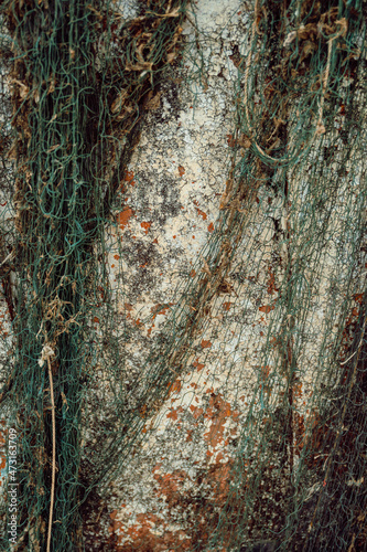 Sieć rybacka na łodzi, tło i rybołówstwo. 