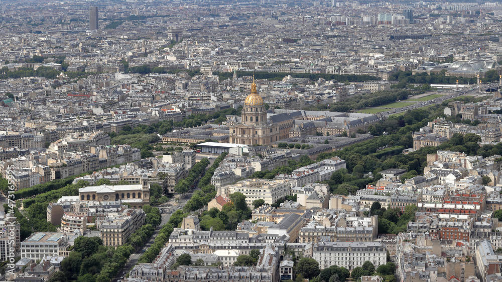 Aerial view of Paris with Les Invalides in the center