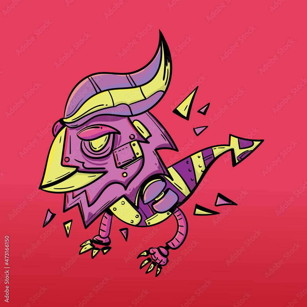 cute eagle robot character with purple and yellow color. perfect to print on tee shirt