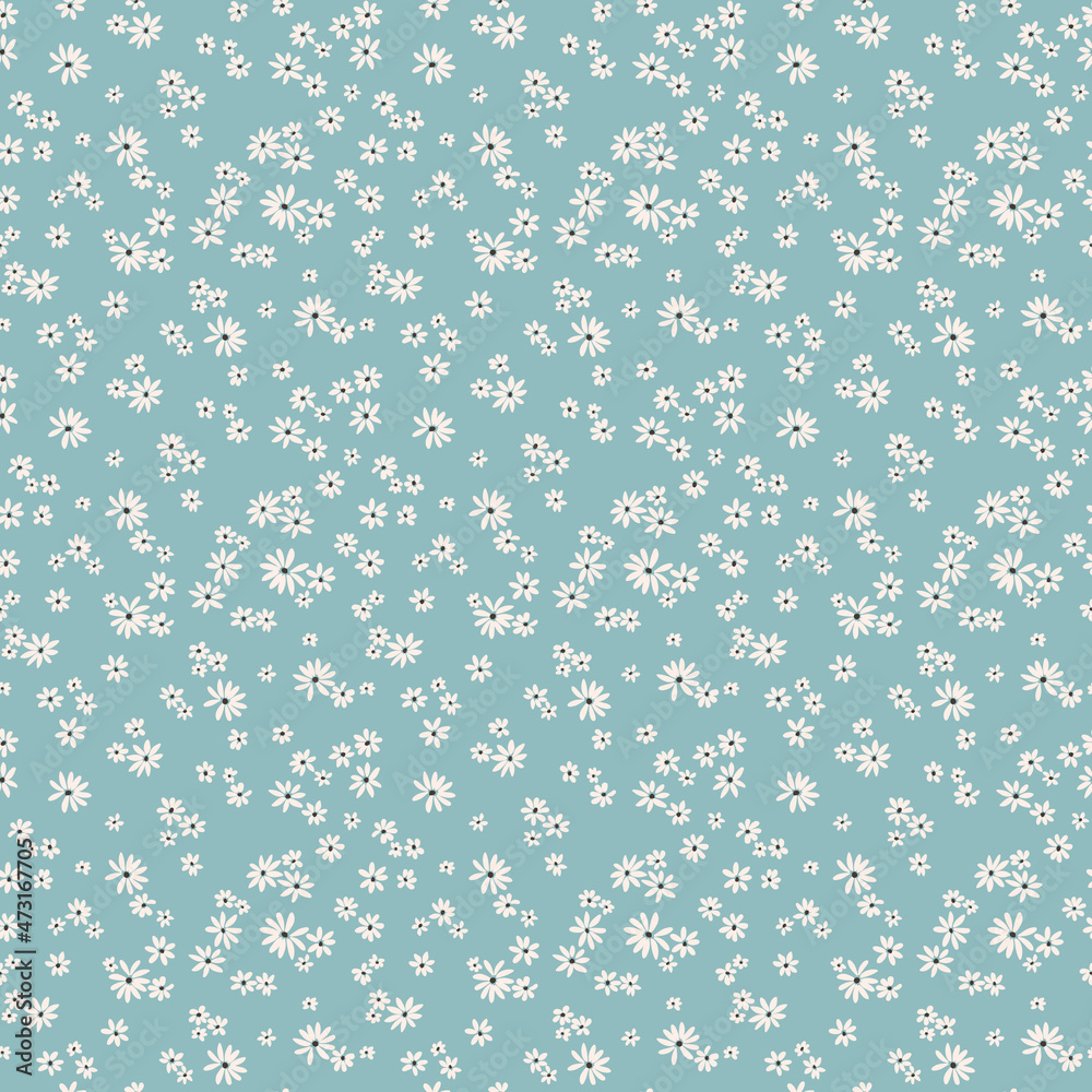 Vector seamless pattern. Pretty pattern in small flowers. Small white daisy flowers. Light Blue background. Ditsy floral background. The elegant the template for fashion prints. Stock. Vector seamless pattern. Pretty pattern in small flowers. Small white daisy flowers. Light Blue background. Ditsy floral background. The elegant the template for fashion prints. Stock.