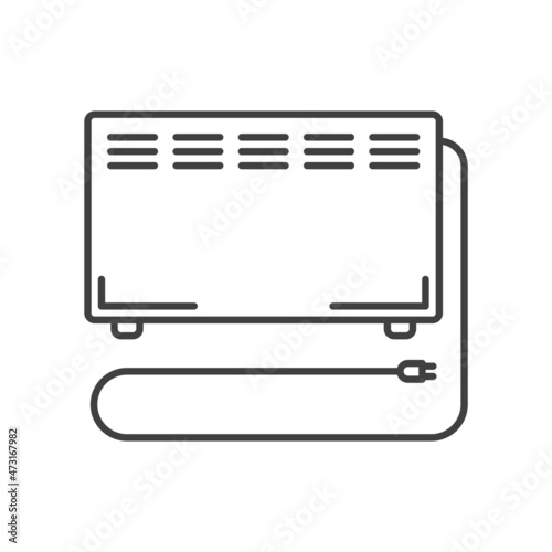 Electric radiator icon for space heating. A simple image of a heater with legs. Isolated vector on pure white background.