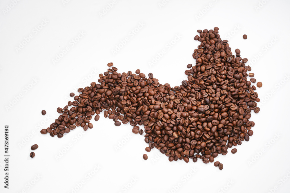 Waveform line of a roasted coffee beans on a white background. Waveform line of a roasted coffee beans on a white background.