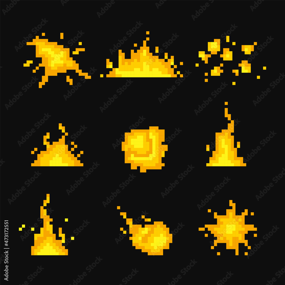 Pixel art set of fire effects Stock Vector | Adobe Stock