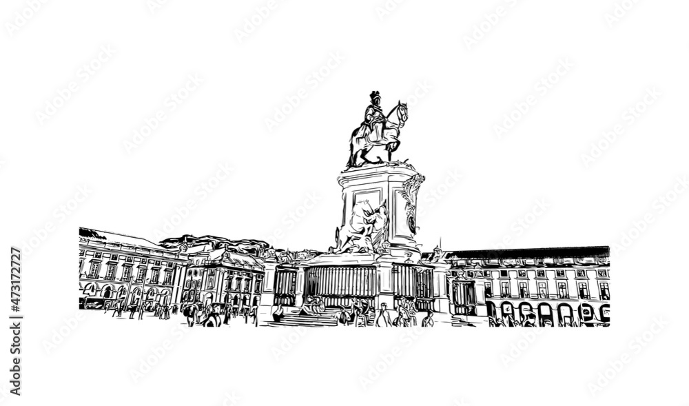 Building view with landmark of Lisbon is the
capital of Portugal. Hand drawn sketch illustration in vector. Building view with landmark of Lisbon is the
capital of Portugal. Hand drawn sketch illustration in vector.