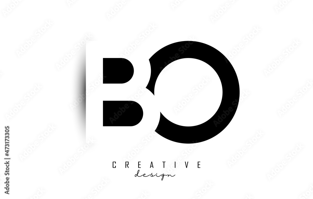 Letters BO Logo with black and white negative space design. Letters B and O with geometric typography.