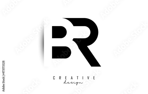 Letters BR Logo with black and white negative space design. Letters B and R with geometric typography.