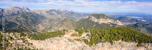 Ruins of castle Castell Alaro on Mallorca mountain landscape scenery travel traveling holidays vacation aerial photo panorama in Spain