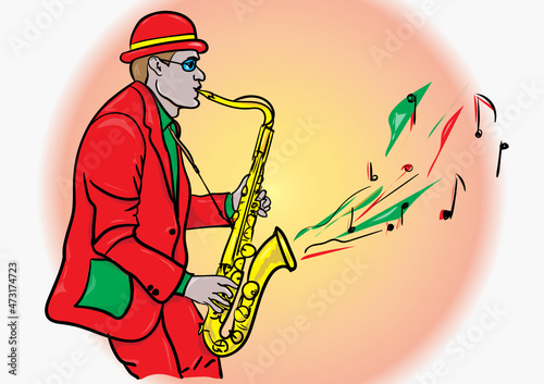 a saxophone player in the spotlight