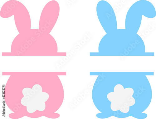 Easter bunny split Svg cut file. Easter monogram frame vector illustration isolated on white background. Kids Easter shirt design