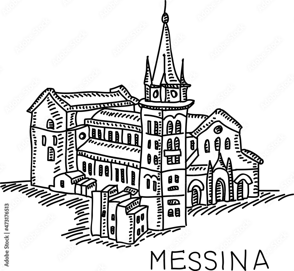 Messina, Sicily, Italy. Sketchy hand-drawn vector illustration.