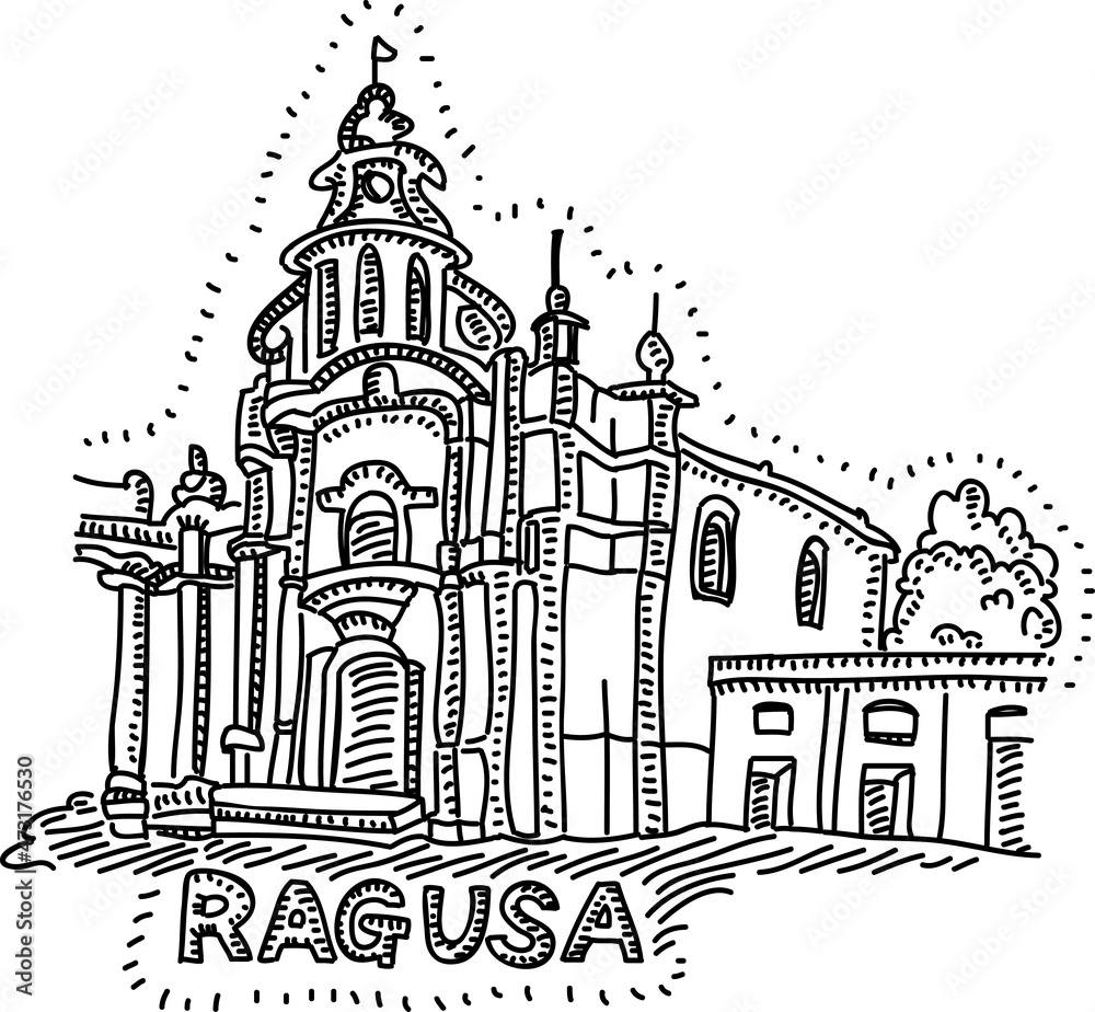 Ragusa - Sicily, Italy. Sketchy hand-drawn vector illustration.