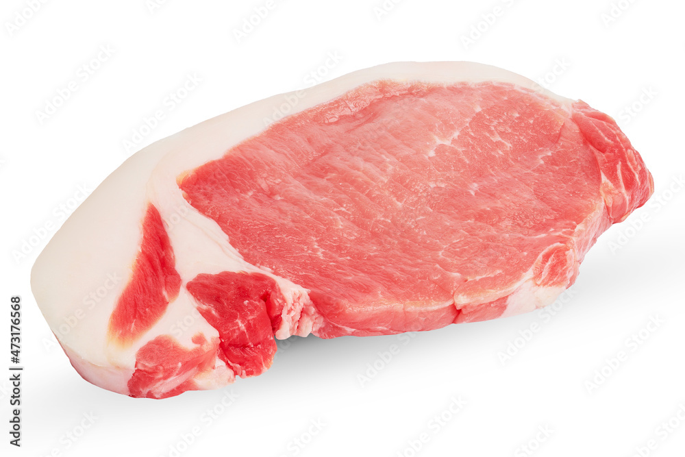 piece sliced raw pork meat isolated on white background