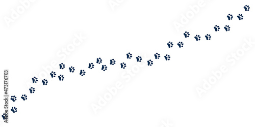 Cat foot trail. Kitten clawed paws, black pets footprint silhouettes. Dog track, pawprint road. Isolated steps of puppy, animal walking recent vector concept