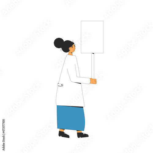 Woman holding blank banner.
