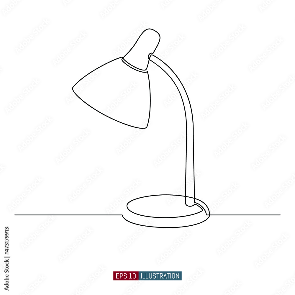 Continuous line drawing of Desk lamp. Template for your design works.  Vector illustration. Stock Vector | Adobe Stock