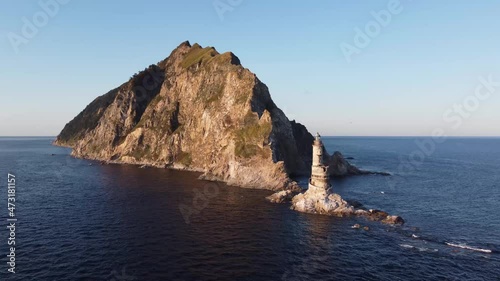 Aerial View of Aniva The abandoned lighthouse in the Sakhalin Island,Russia.