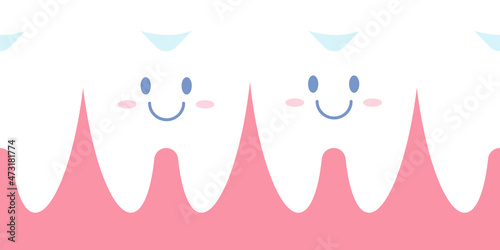 Seamless border with the image of cute healthy teeth, vector illustration