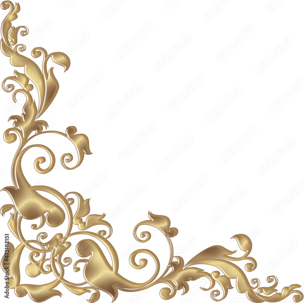 3Dimage sun gold corner ornament with curls and leaves for ceiling