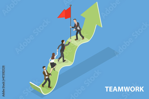 3D Isometric Flat Vector Conceptual Illustration of Teamwork Success, Effective Collaboration Environment