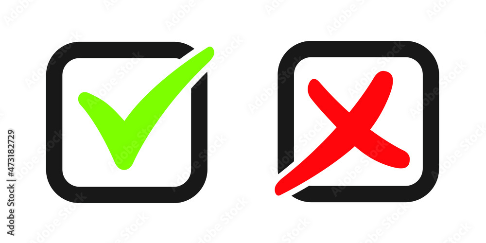 Set of Green Check Mark Icon and Red X cross Tick Symbol. Vector illustration Set of Green Check Mark Icon and Red X cross Tick Symbol. Vector illustration