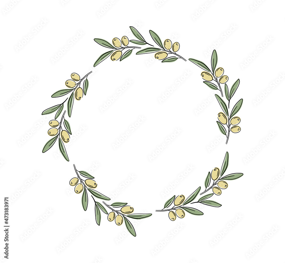 Vector decorative wreath olive branch.For labels, packaging