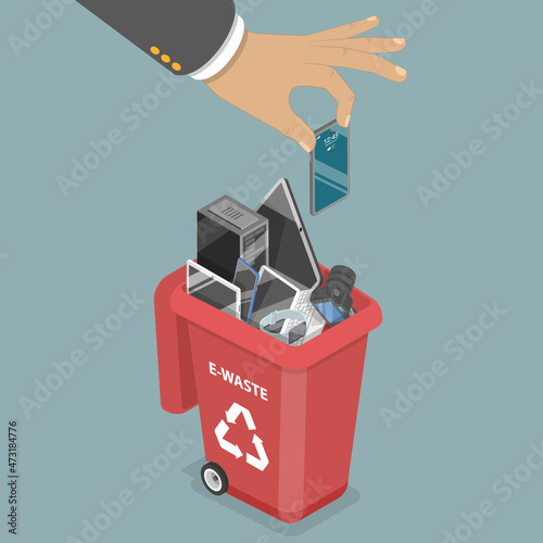 3D Isometric Flat Vector Conceptual Illustration of Electronic Waste, E-waste Sorting, Collection and Recylcing photo