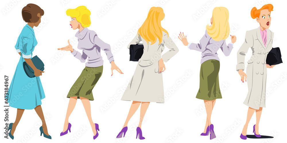 Girls and women in different poses and clothes. Illustration for internet and mobile website. Girls and women in different poses and clothes. Illustration for internet and mobile website.