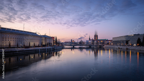 Panorama of Wrocław admired from the Grunwaldzki Bridge - Provincial Office and the historic part of the city, 