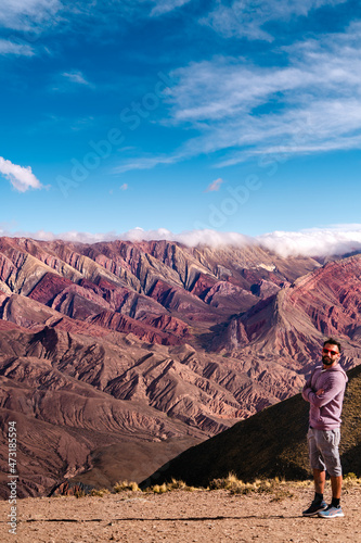 hiker in the colorful mountains