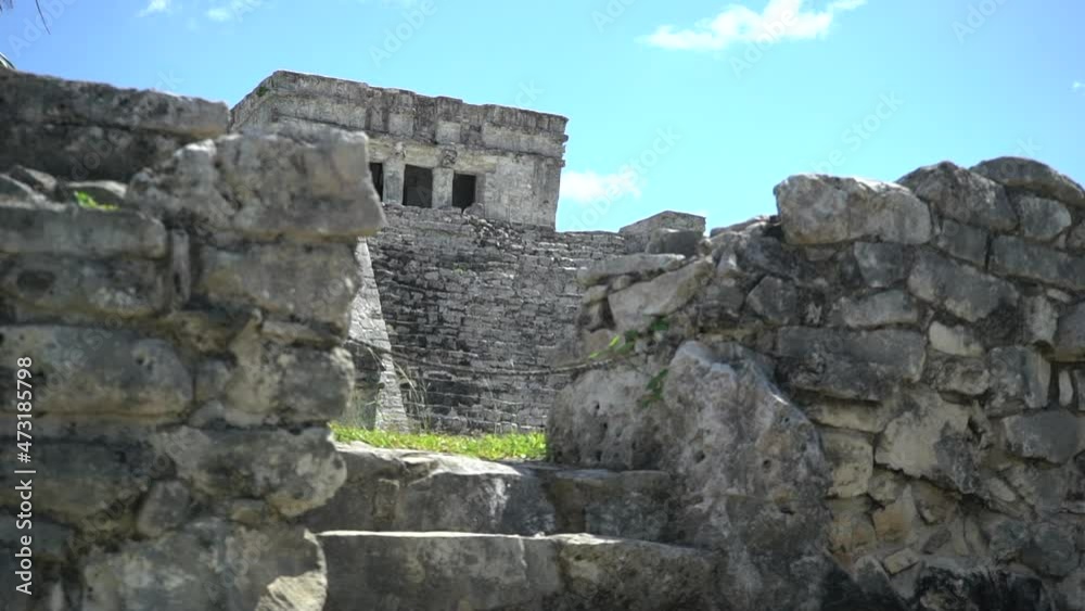 Ancient Tulum Mayan ruins Yucatan, Mexico. Tulum ruins is a popular destination for tourists. . High quality FullHD footage Ancient Tulum Mayan ruins Yucatan, Mexico. Tulum ruins is a popular destination for tourists. . High quality FullHD footage