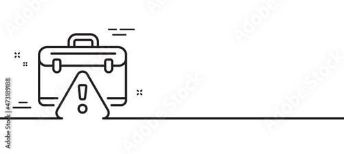 Warning briefcase line icon. Attention triangle sign. Caution diplomat symbol. Minimal line illustration background. Warning briefcase line icon pattern banner. White web template concept. Vector