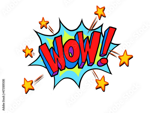 Comic lettering wow hand drawing retro vintage. Vector bright cartoon illustration in retro pop art style