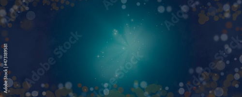 Blue Christmas background. New Year. Illustration. Glare and bokeh. Light.