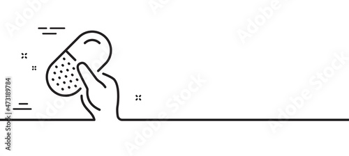 Capsule pill line icon. Medical drugs sign. Pharmacy medication symbol. Minimal line illustration background. Capsule pill line icon pattern banner. White web template concept. Vector