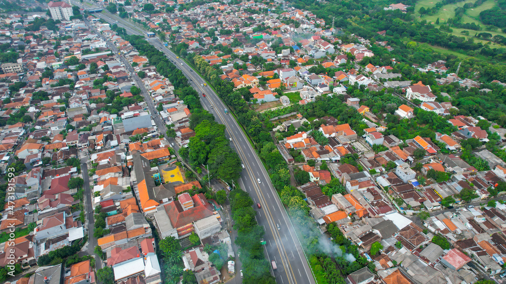 Aerial view of semarang city with highway. Semarang, Indonesia