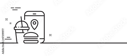 Food delivery app line icon. Contactless meal order sign. Grocery phone application symbol. Minimal line illustration background. Food app line icon pattern banner. White web template concept. Vector