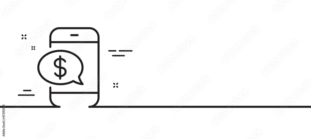 Pay by phone line icon. Mobile payment sign. Finance symbol. Minimal line illustration background. Phone payment line icon pattern banner. White web template concept. Vector