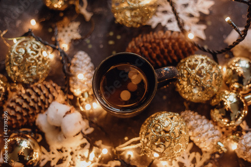 erry Christmas, Happy Holidays cottage core, vintage preparations - tea, coffee, cacao, beverage, dark academia © Barbara