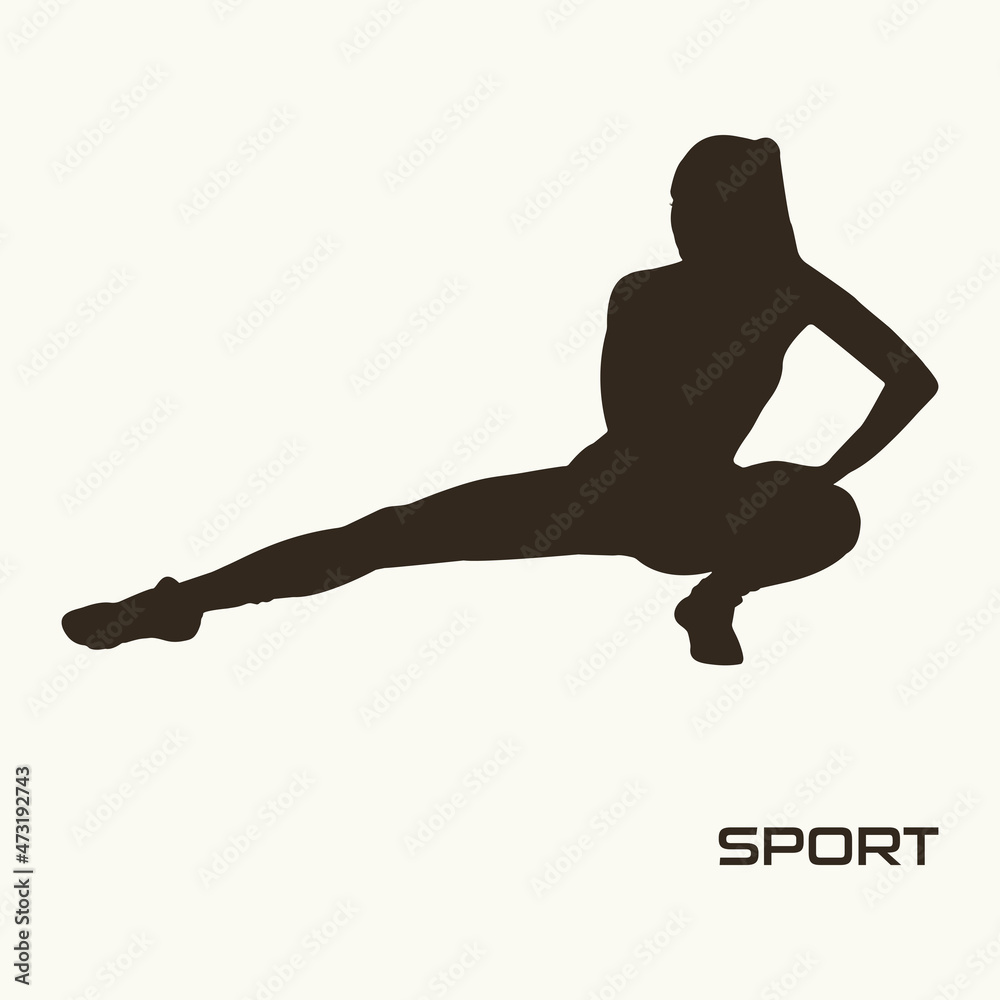 Silhouette of a young sportive woman.Stretching exercises.Gymnasts.Sportives.Fitness club.