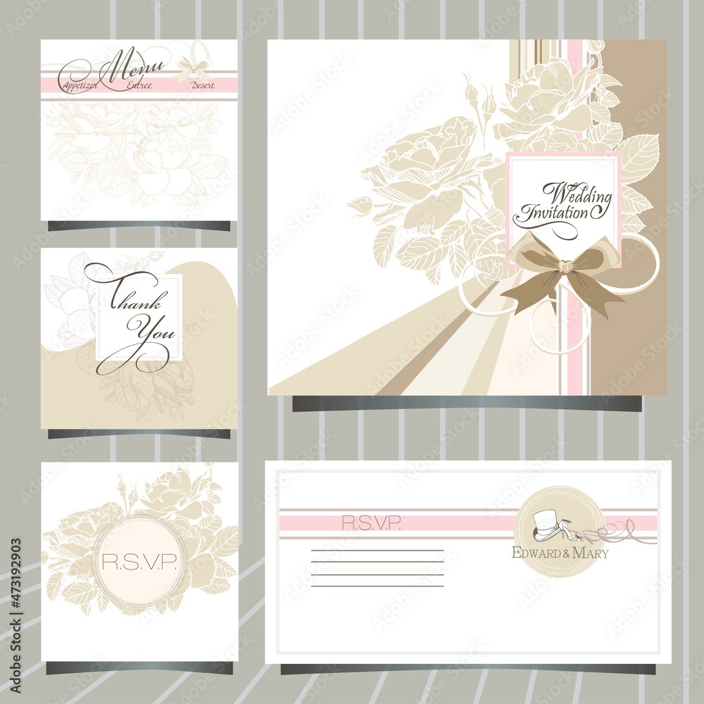Fototapeta premium wedding invitation card with roses in pastel colors, save the date, thank you card,