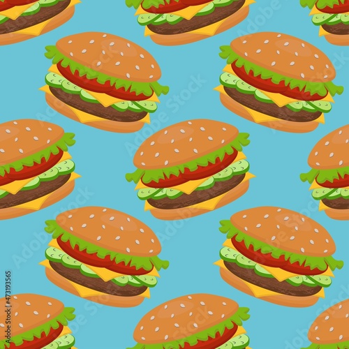 Vector seamless pattern with a hamburger. It can be used for textiles, website backgrounds, book covers
