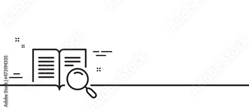 Search text line icon. Find word sign. Open book symbol. Minimal line illustration background. Search text line icon pattern banner. White web template concept. Vector