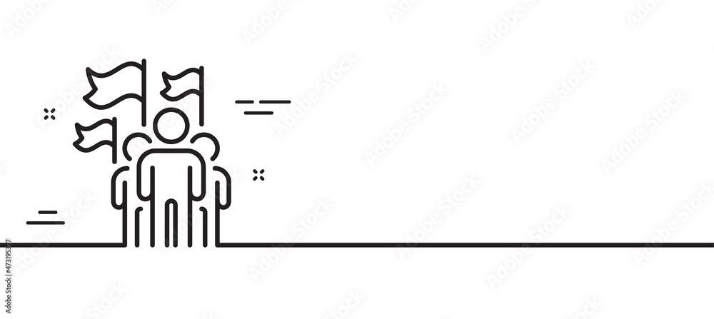 Leadership line icon. Success flag sign. Teamwork symbol. Minimal line illustration background. Leadership line icon pattern banner. White web template concept. Vector Leadership line icon. Success flag sign. Teamwork symbol. Minimal line illustration background. Leadership line icon pattern banner. White web template concept. Vector