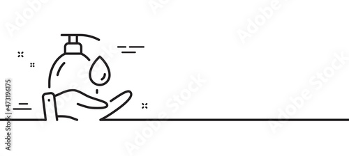 Wash hands line icon. Covid hygiene sign. Washing liquid symbol. Minimal line illustration background. Wash hands line icon pattern banner. White web template concept. Vector