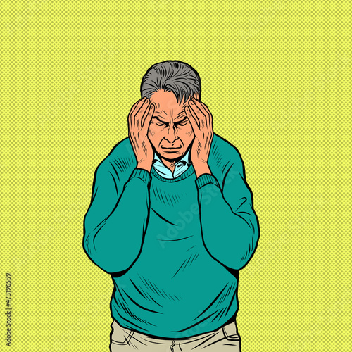 an elderly man headache, medical symptom migraine cancer hypertension meningitis stroke or other diseases